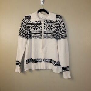 Vintage  St Johns Bay Full Zip Cardigan XL Fair Isle Nordic Snowflake Christmas